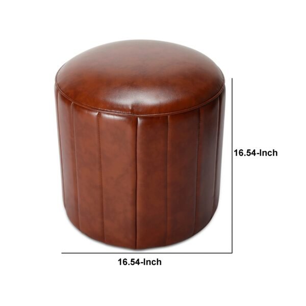 17 inch round ottoman with wood frame modern style in brown vegan faux leather 3