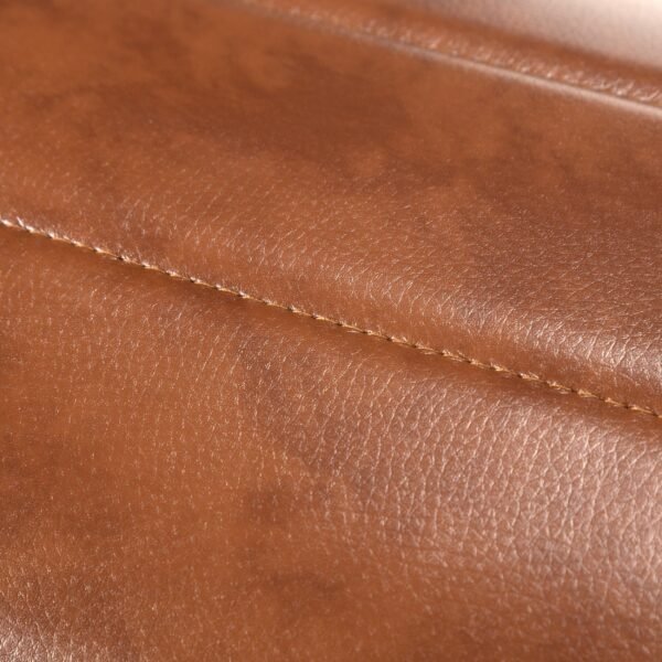 17 inch round ottoman with wood frame modern style in brown vegan faux leather