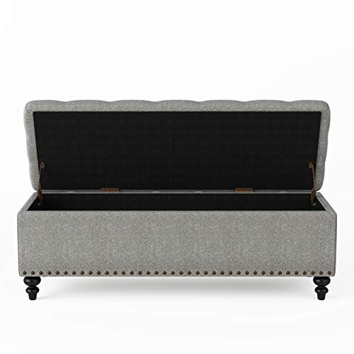 HUIMO Button-Tufted Ottoman with Storage in Upholstered Fabrics, Large Storage Bench for Bedroom, Living Room, Entryway, Bench with Safety Hinge Hold Up to 300lbs (G) - Image 7