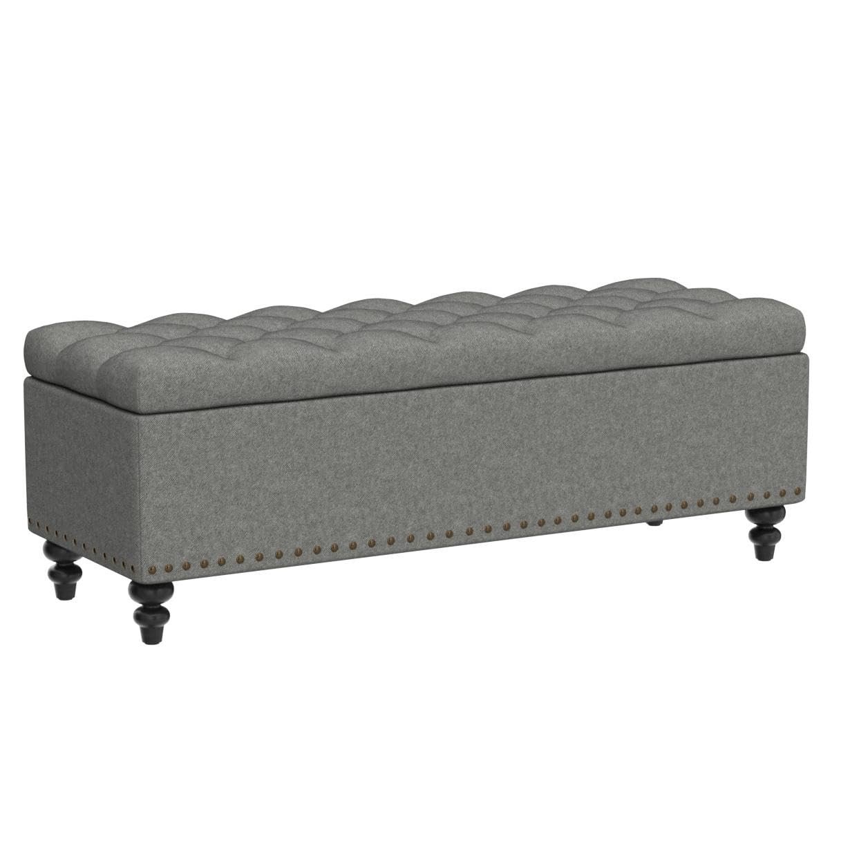 HUIMO Button-Tufted Ottoman with Storage in Upholstered Fabrics, Large Storage Bench for Bedroom, Living Room, Entryway, Bench with Safety Hinge Hold Up to 300lbs (G) - Image 6