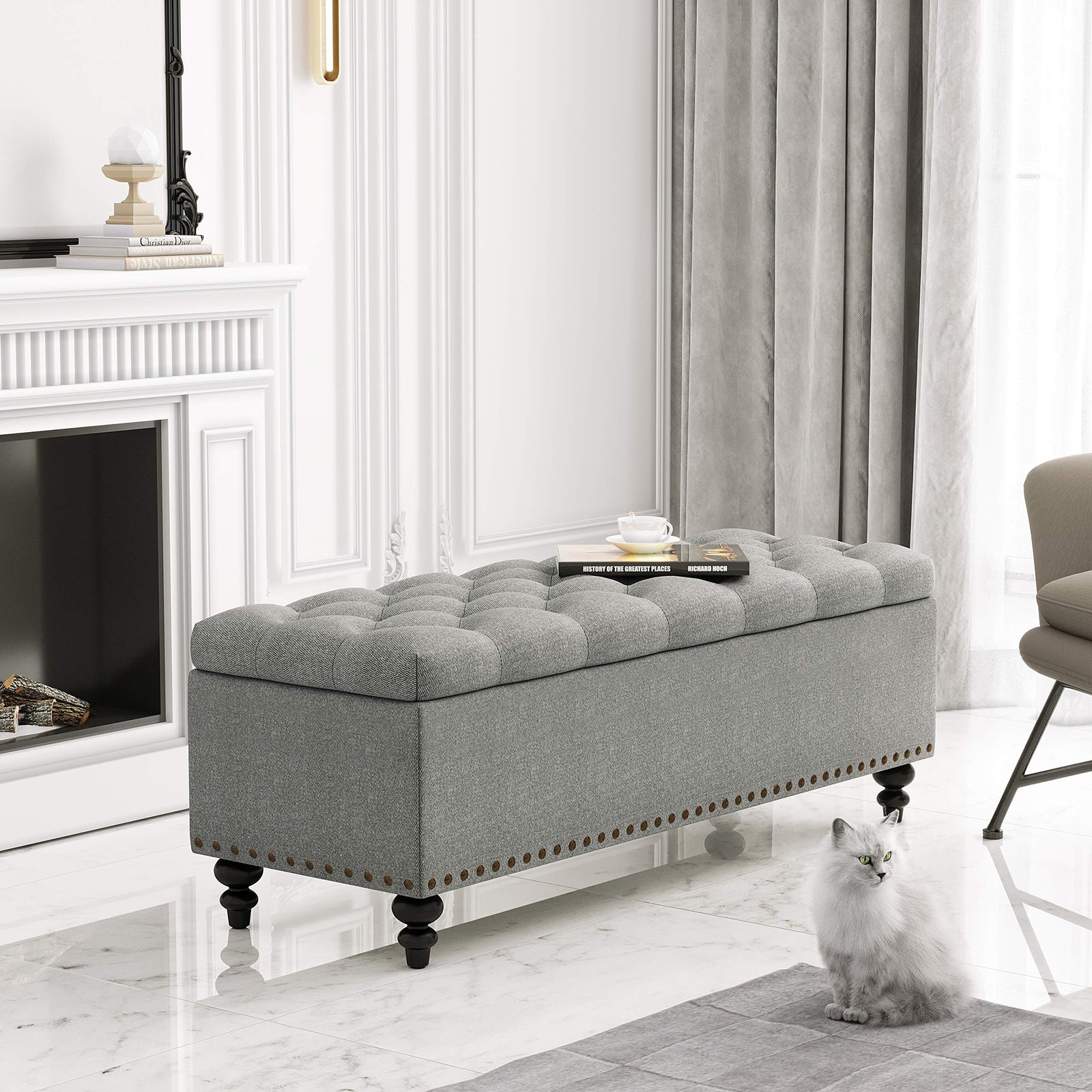 Button tufted storage bench