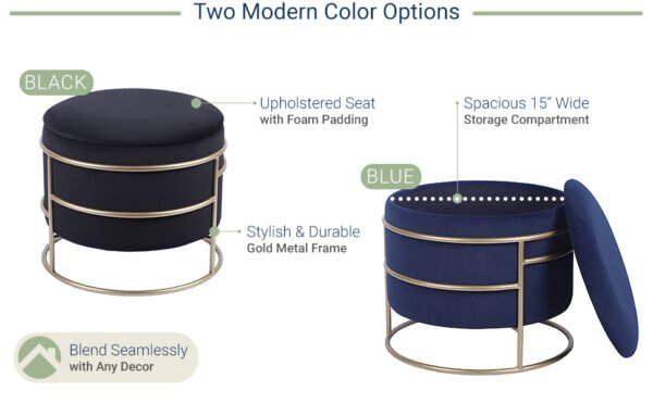 elegant velvet round ottoman with gold frame and storage 2 elegant velvet round ottoman with gold frame and storage 2