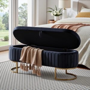 storage ottoman with soft fabric upholstery