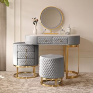 Premium navy ottoman and luxury velvet storage stool set for modern living room setup