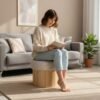 nordic solid wood slat storage ottoman round storage stool with bohemian patterned padded lid modern decorative footstool for living room and bedroom 1 nordic solid wood slat storage ottoman round storage stool with bohemian patterned padded lid modern decorative footstool for living room and bedroom 1