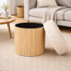 nordic solid wood slat storage ottoman round storage stool with bohemian patterned padded lid modern decorative footstool for living room and bedroom nordic solid wood slat storage ottoman round storage stool with bohemian patterned padded lid modern decorative footstool for living room and bedroom