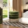 round upholstered ottoman stool with decorative fringe 17.5 inch velvet accent footstool for living room bedroom vanity or entryway 12 round upholstered ottoman stool with decorative fringe 17.5 inch velvet accent footstool for living room bedroom vanity or entryway 12