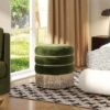 round upholstered ottoman stool with decorative fringe 17.5 inch velvet accent footstool for living room bedroom vanity or entryway 14 round upholstered ottoman stool with decorative fringe 17.5 inch velvet accent footstool for living room bedroom vanity or entryway 14