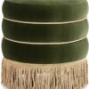 round upholstered ottoman stool with decorative fringe 17.5 inch velvet accent footstool for living room bedroom vanity or entryway 15 round upholstered ottoman stool with decorative fringe 17.5 inch velvet accent footstool for living room bedroom vanity or entryway 15