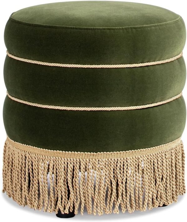 round upholstered ottoman stool with decorative fringe 17.5 inch velvet accent footstool for living room bedroom vanity or entryway 15 round upholstered ottoman stool with decorative fringe 17.5 inch velvet accent footstool for living room bedroom vanity or entryway 15