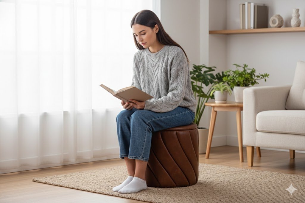 luxury-spiral-pleated-texture-on-faux-leather-vanity-stool