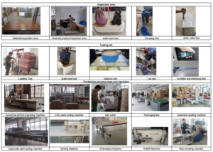 Quality control technician testing load-bearing capacity of ottoman