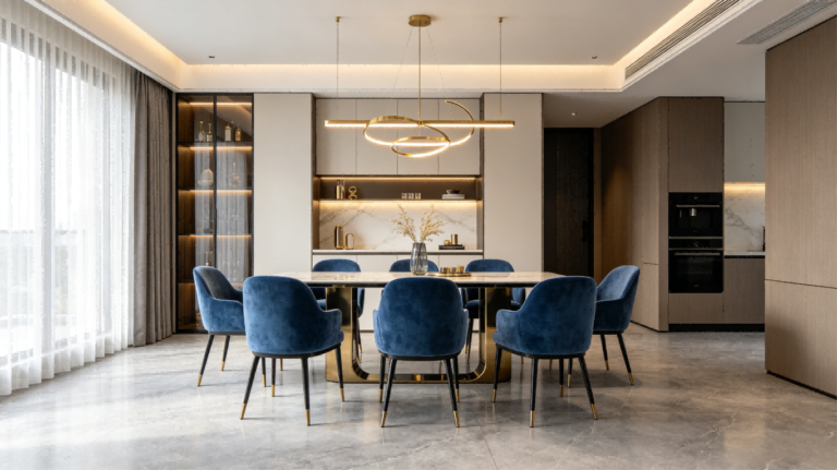 Blue velvet dining room chairs