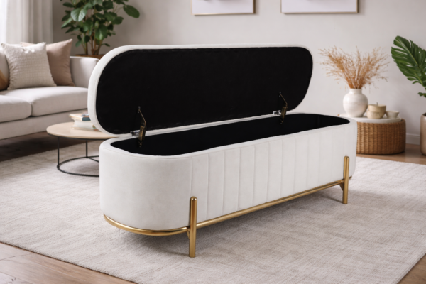 2026 trend design wholesale white velvet storage bench with gold legs fz victor