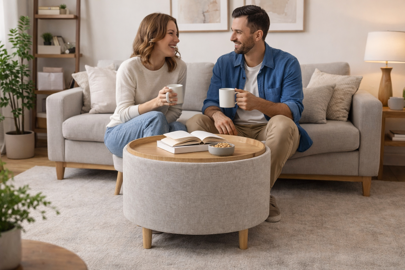 Image 1 (Serpentine Ottoman): Modern sage green kidney-shaped ottoman with a unique four-tier horizontal design, manufactured for contemporary living room seating