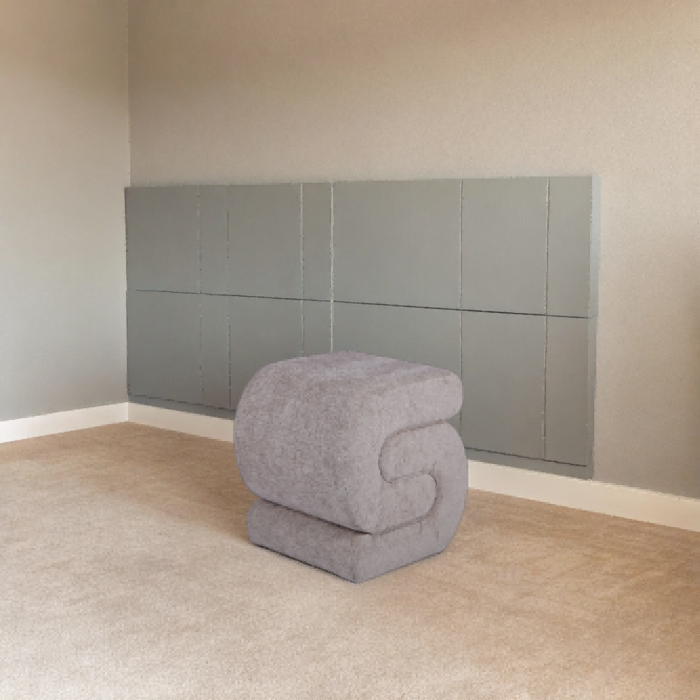 Sculptural S-curve grey upholstered ottoman by professional furniture manufacturer, perfect for minimalist interiors