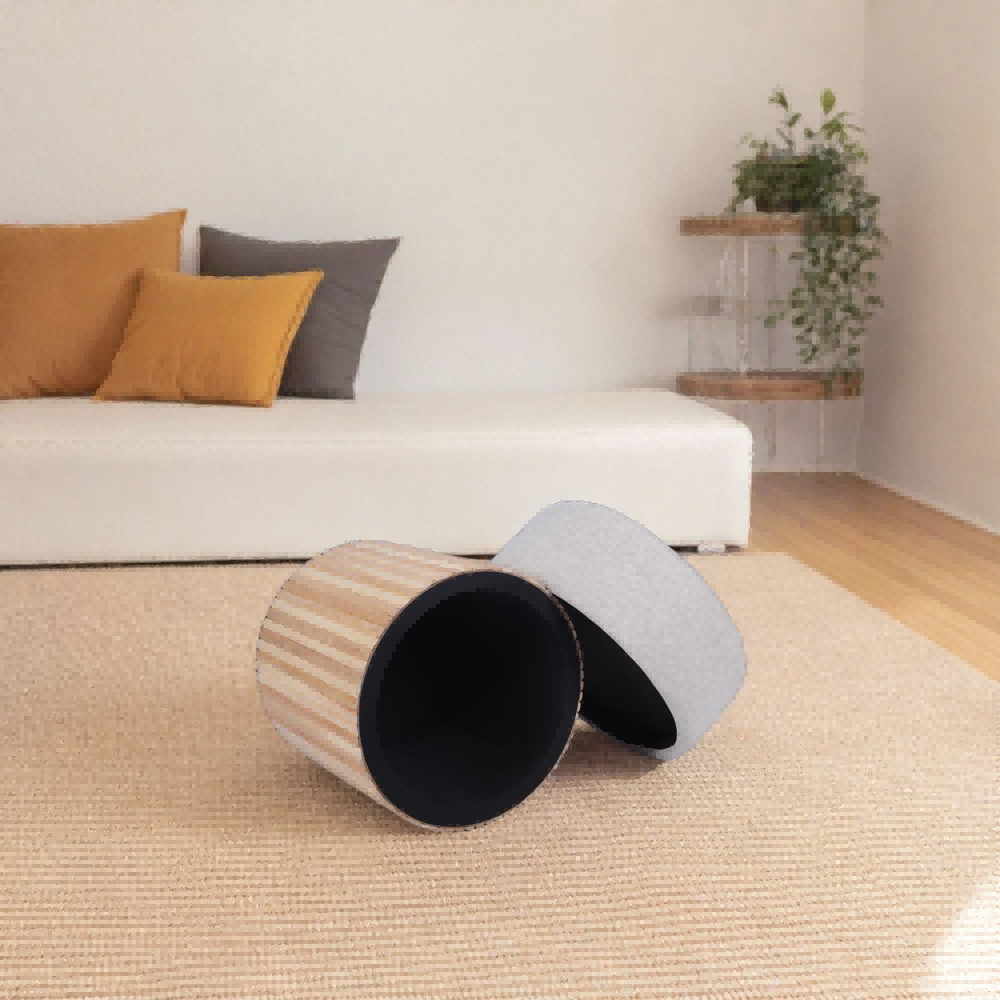 cylindrical-grey-fabric-ottoman-with-hidden-compartment-wholesale