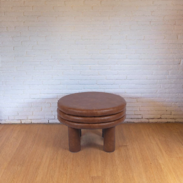 wholesale-modern-brown-pu-leather-round-ottoman-three-tier-design