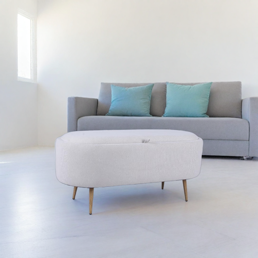 Nordic Oval Storage Bench Ottoman with Integrated Tray and Wooden Legs - Image 7