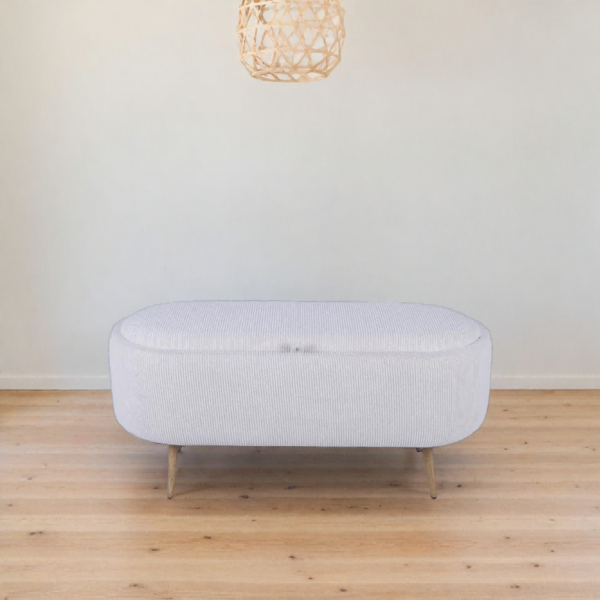 nordic oval storage bench ottoman with integrated tray and wooden legs 3
