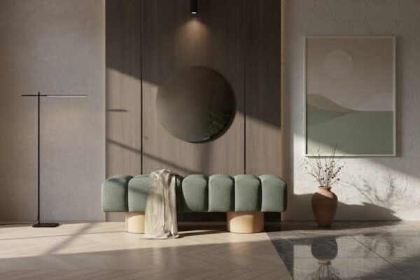 premium 2026 wholesale sage green kd solid wood leg bench modern upholstered ottoman 2
