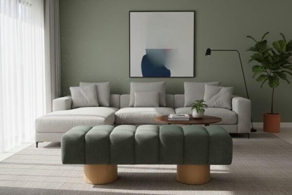 premium 2026 wholesale sage green kd solid wood leg bench modern upholstered ottoman 3