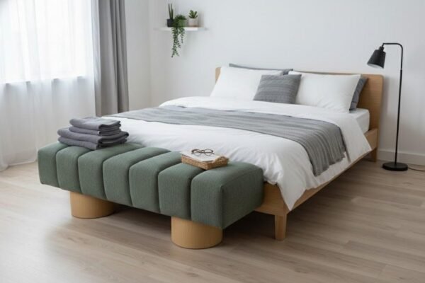 premium 2026 wholesale sage green kd solid wood leg bench modern upholstered ottoman