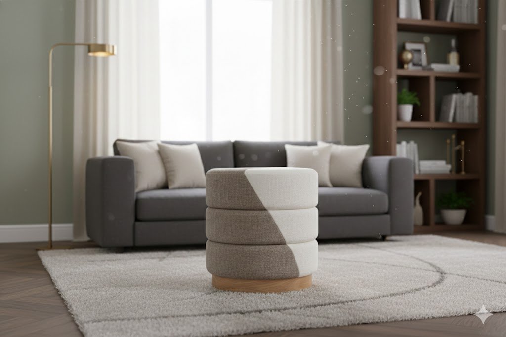 Caterpillar Wood Base Ottoman