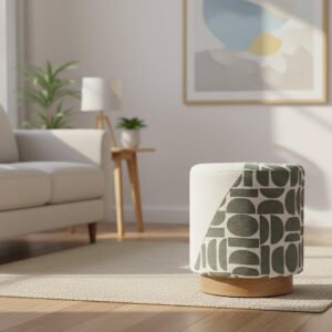 two tone patterned round ottoman