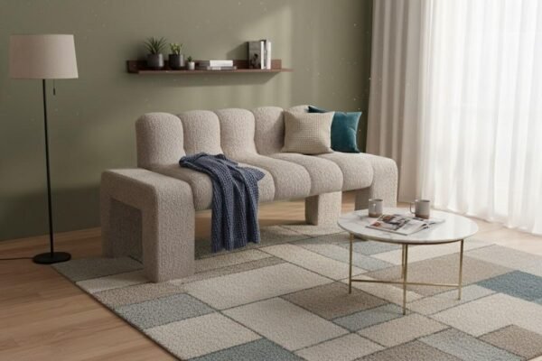 Textured boucle fabric upholstered settee manufacturer