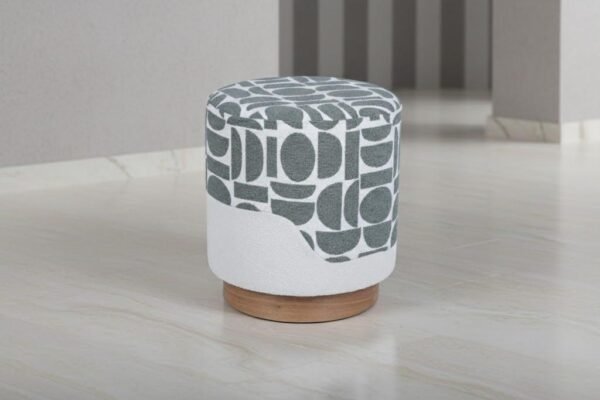 Grey and white abstract print upholstered stool detail