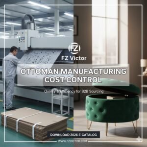 FZ Victor factory production line demonstrating Ottoman Manufacturing Cost Control through lean sourcing and automated fabric cutting for B2B furniture buyers.