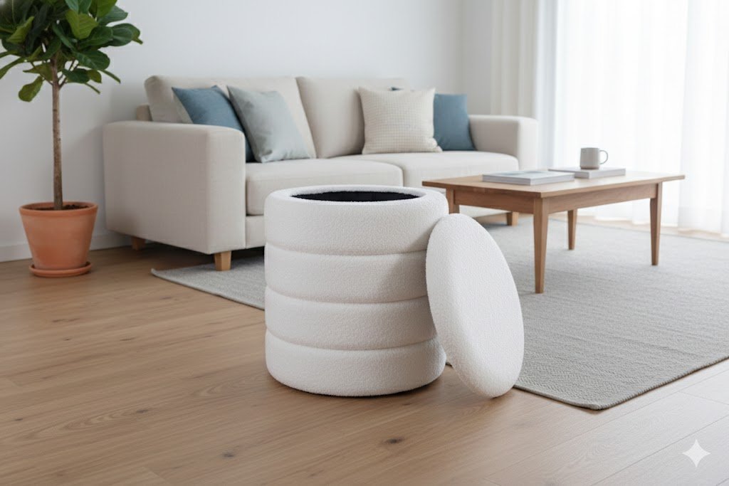 Spacious-Internal-Storage-Compartment-of-Round-Boucle-Stool