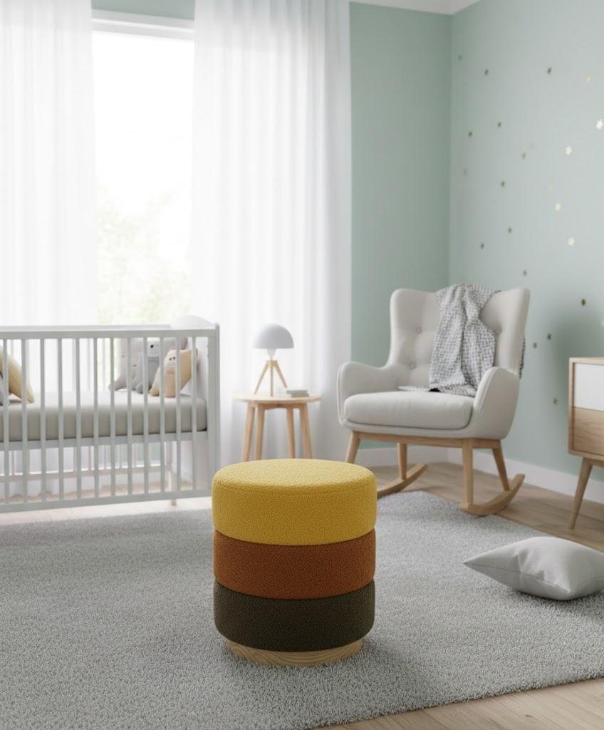 Wholesale tiered boucle round ottoman stool for nursery