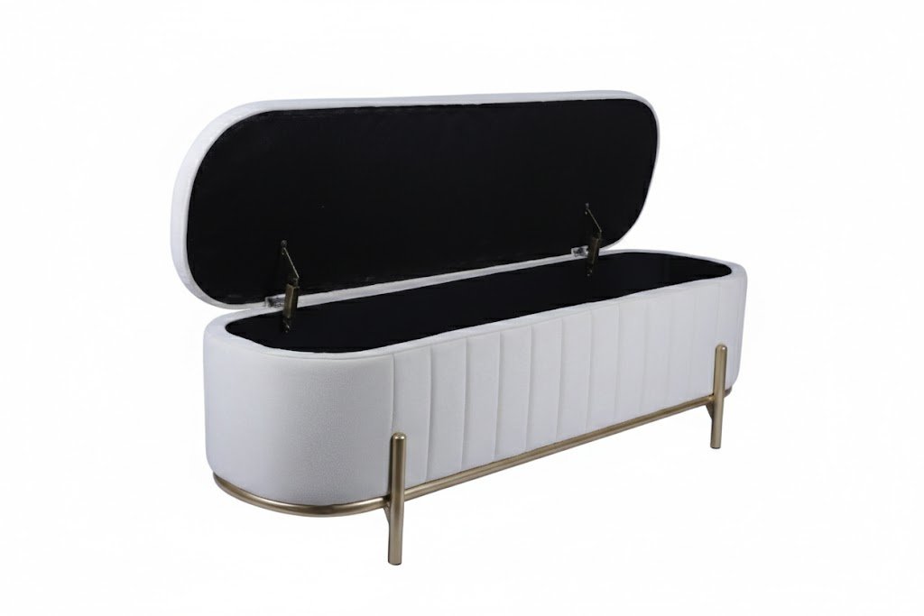 Luxury channel-tufted upholstered bench detail