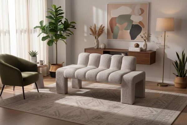 Contemporary minimalist boucle settee for living room