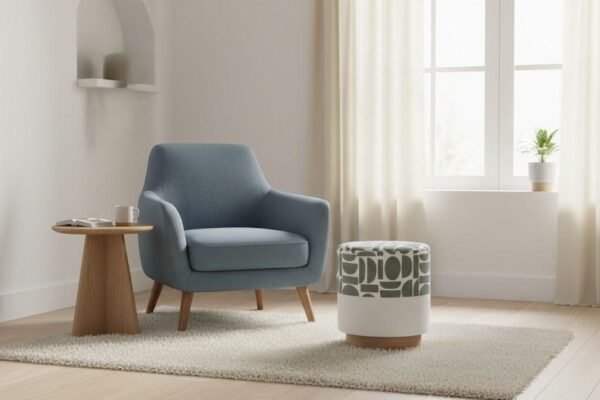 Mixed texture geometric fabric ottoman manufacturer