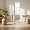 Grey geometric print upholstered footstool manufacturer