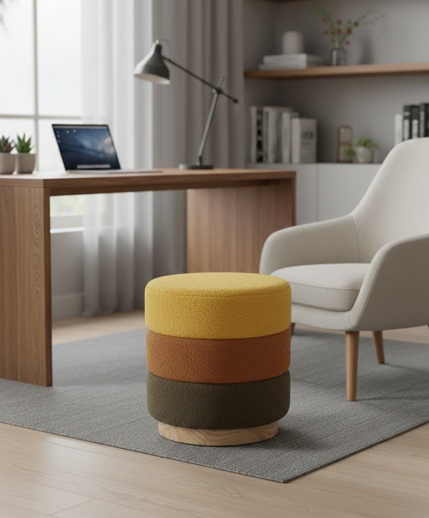 Soft boucle upholstered footrest fabric texture detail