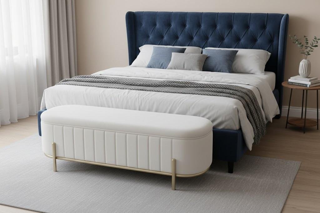 Modern storage bench with brushed gold metal legs