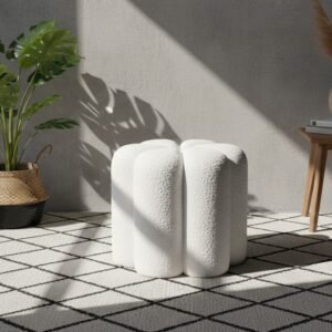 Wholesale-Round-Boucle-Ottoman-Stool-White-Modern-Design