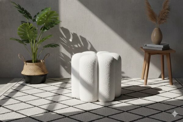 Wholesale-Round-Boucle-Ottoman-Stool-White-Modern-Design