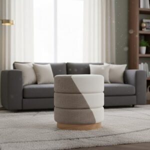 Two-Tone-Fabric-Round-Stool-with-Natural-Wood-Plinth-Base