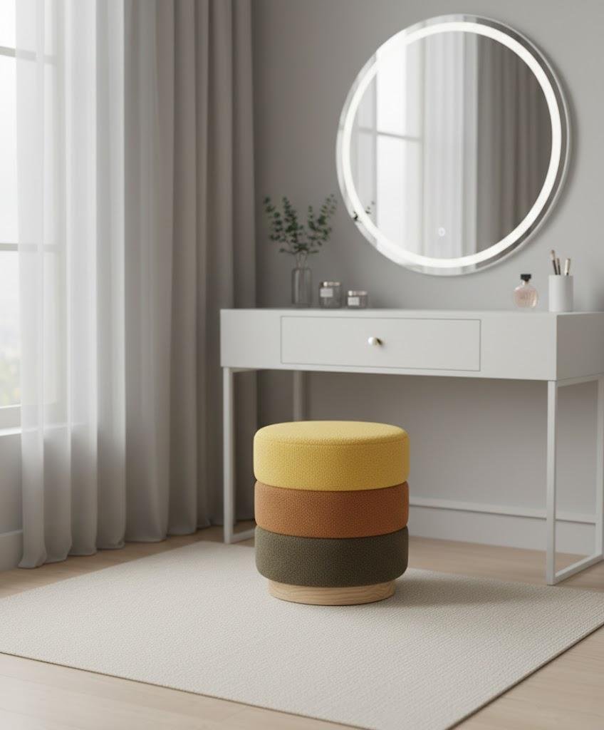 Tri-color block round ottoman stool manufacturer