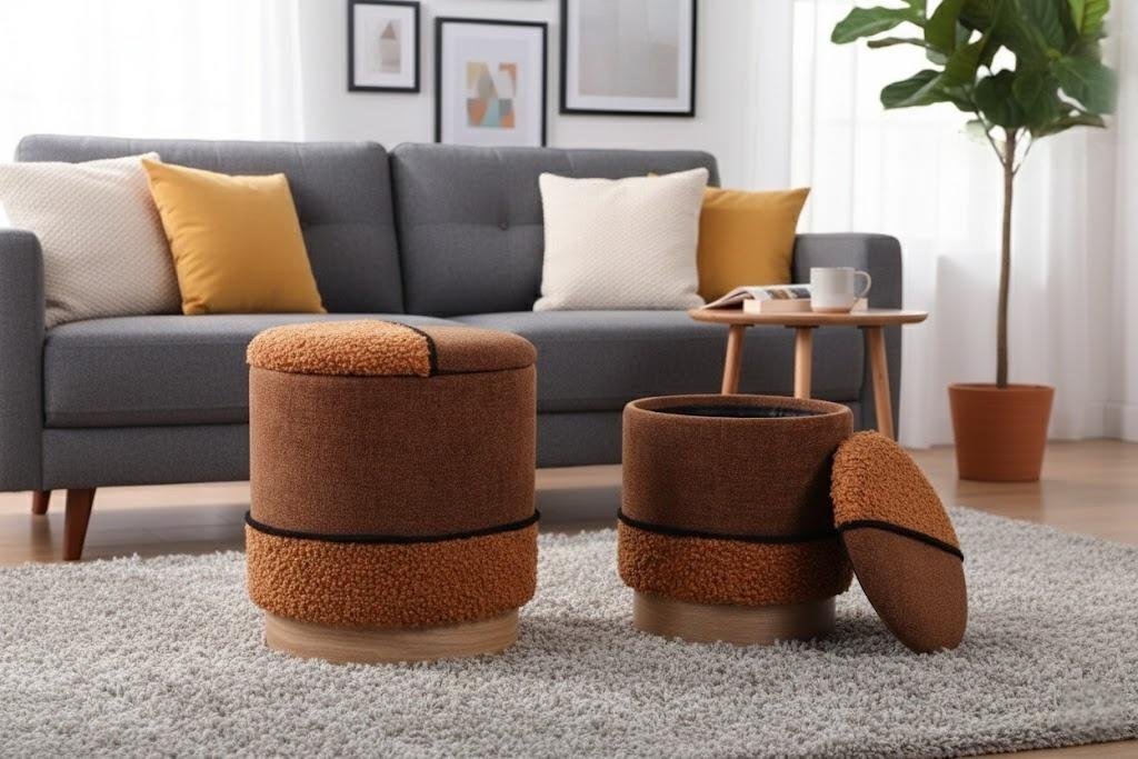 Hidden storage round stool set for small spaces