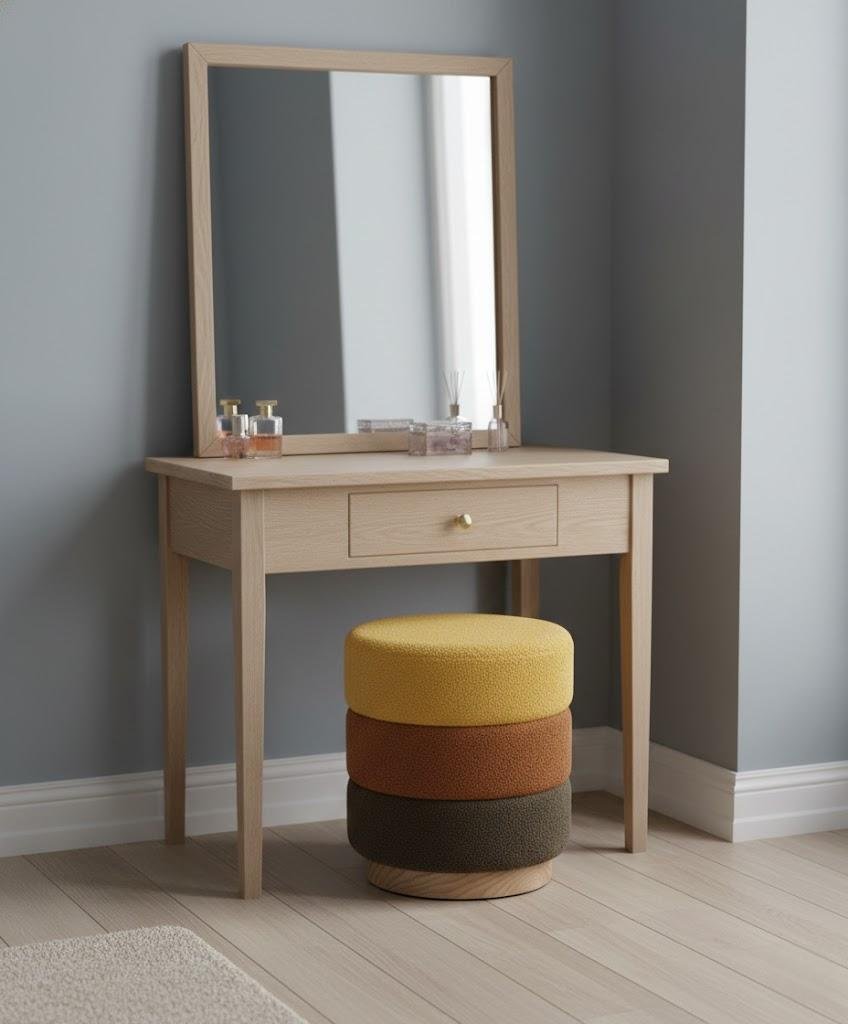 Modern round ottoman with natural wood base factory