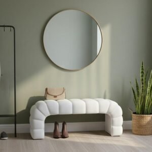 High-density white textured fabric upholstered bench