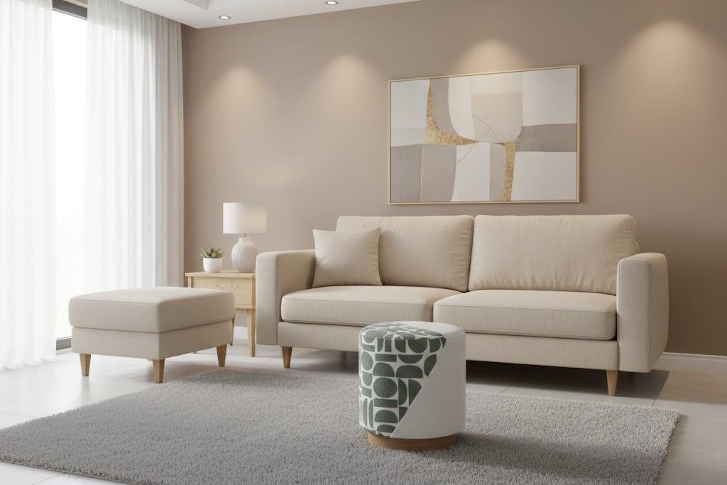 Modern white and grey split design accent ottoman