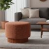 Textured orange boucle fabric upholstered footstool