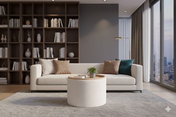 wholesale round boucle storage ottoman pouf